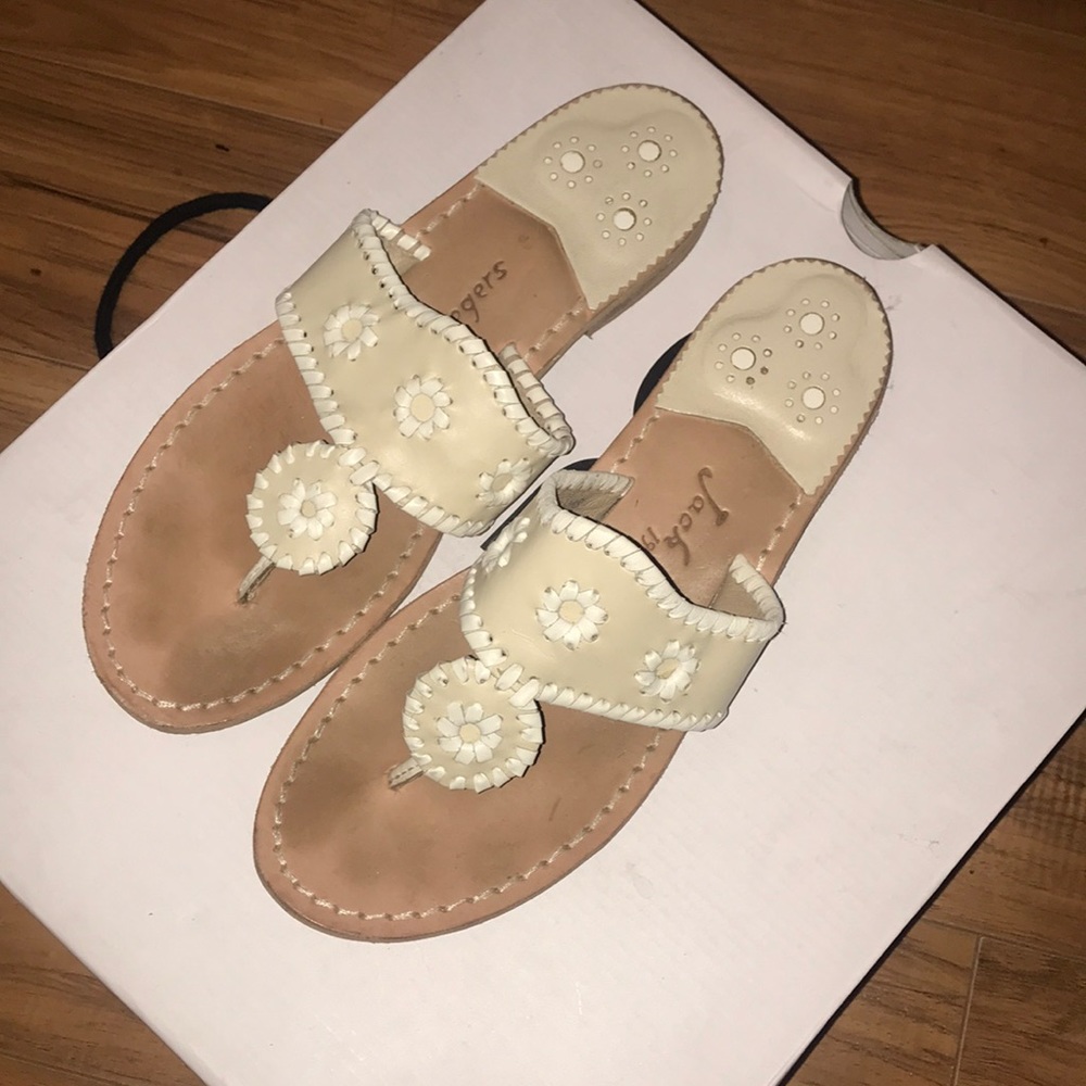 Tan and white Jack Rogers